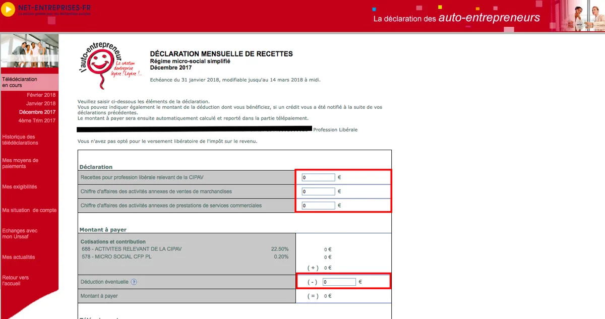 déclaration CA auto entreprise