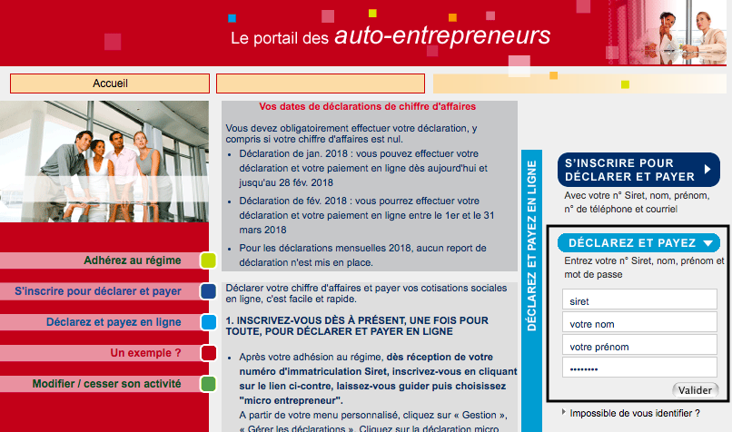 déclaration CA auto entreprise